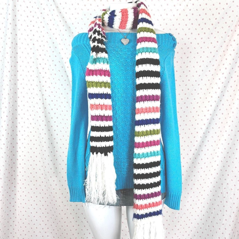 y2k colorful striped knit scarf vintage handmade rainbow scarf